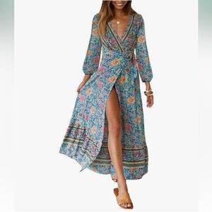 Floral Maxi Dress in Blue and Pink